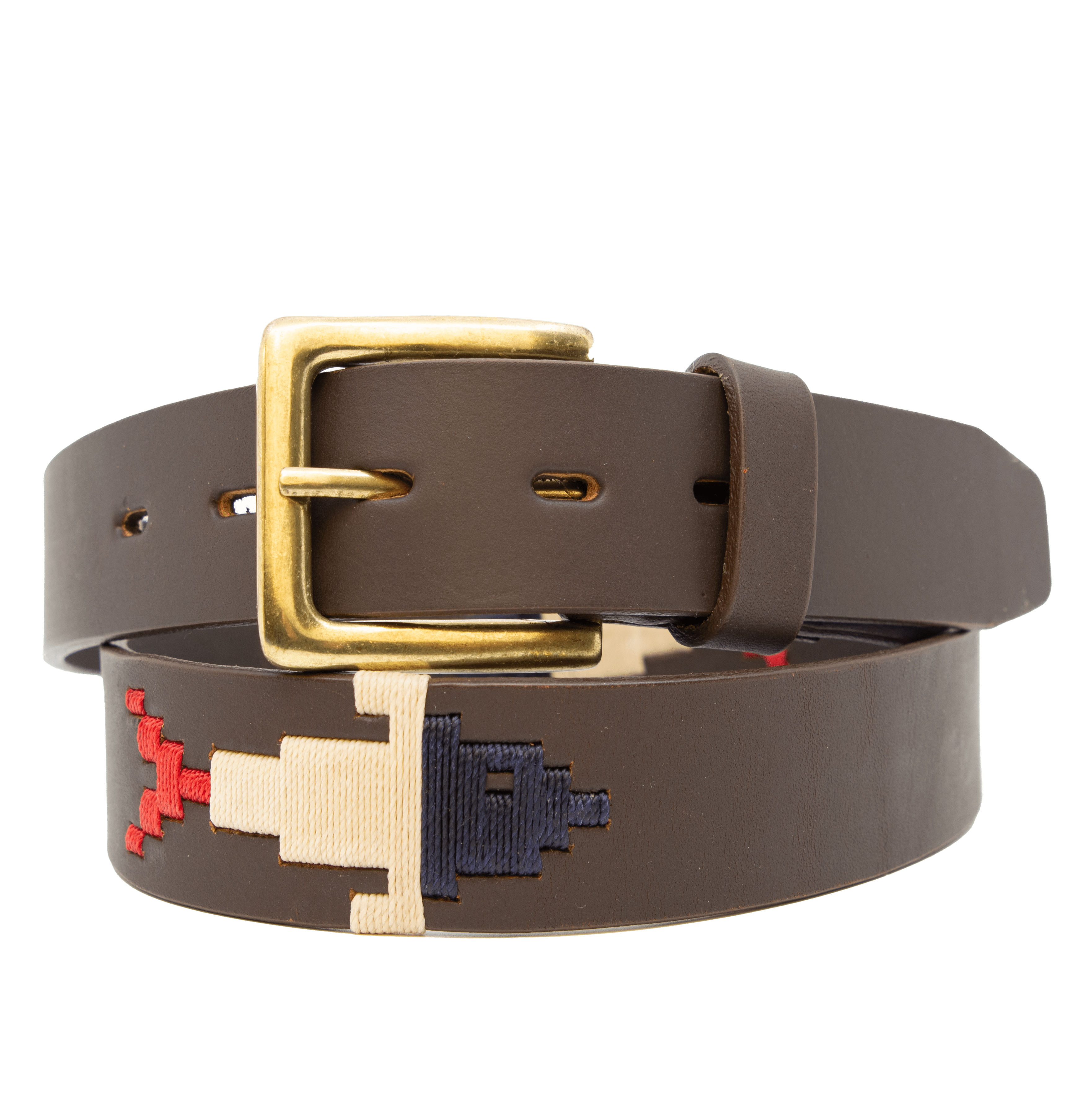 7584 Skinny Mens Womens Unisex Brown Leather Embroidered Polo Belt (85 Cm / Embroidered Belt (Brown) main image 2