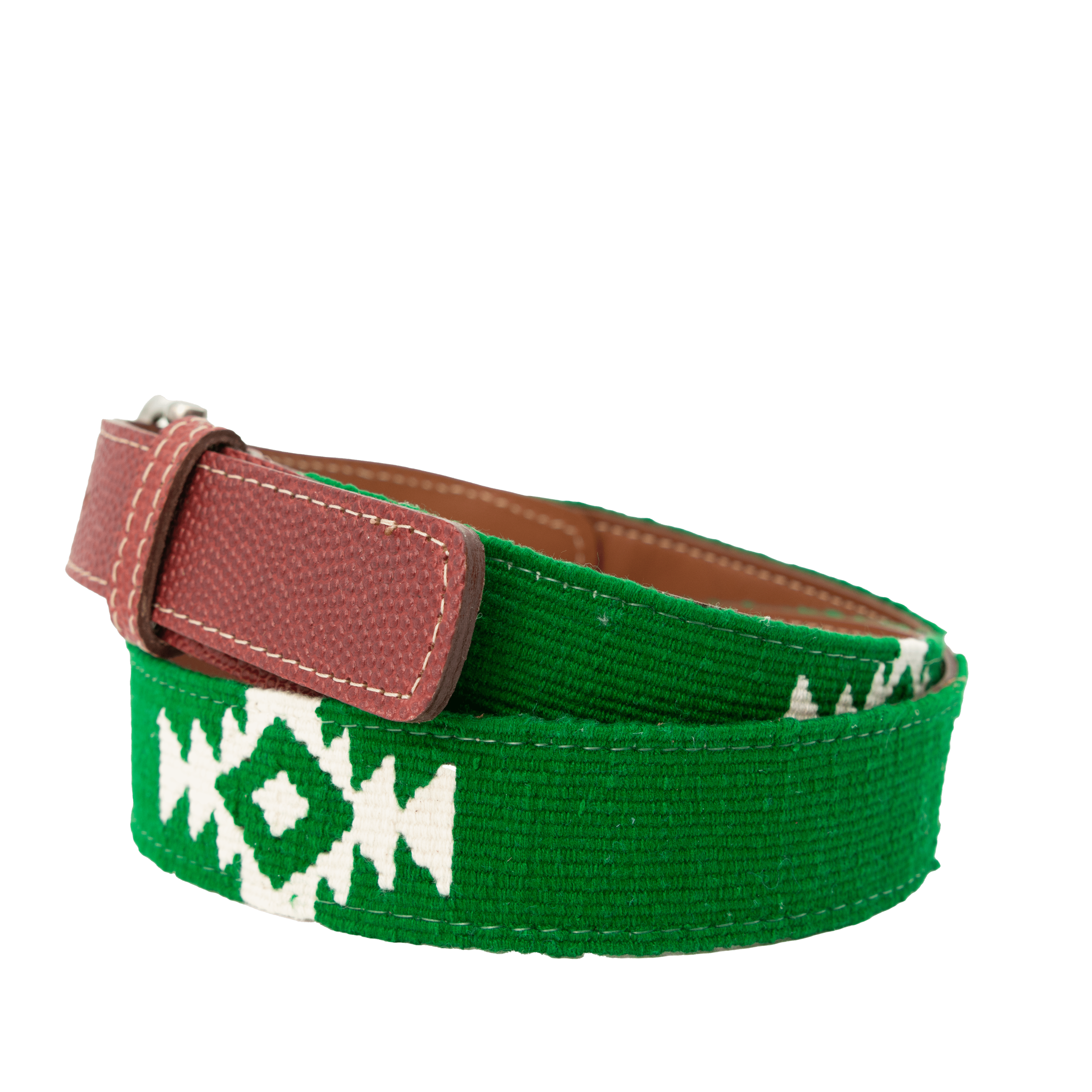 Men's Cognac Leather Trucha Navy Blue Woven Belt - La Matera