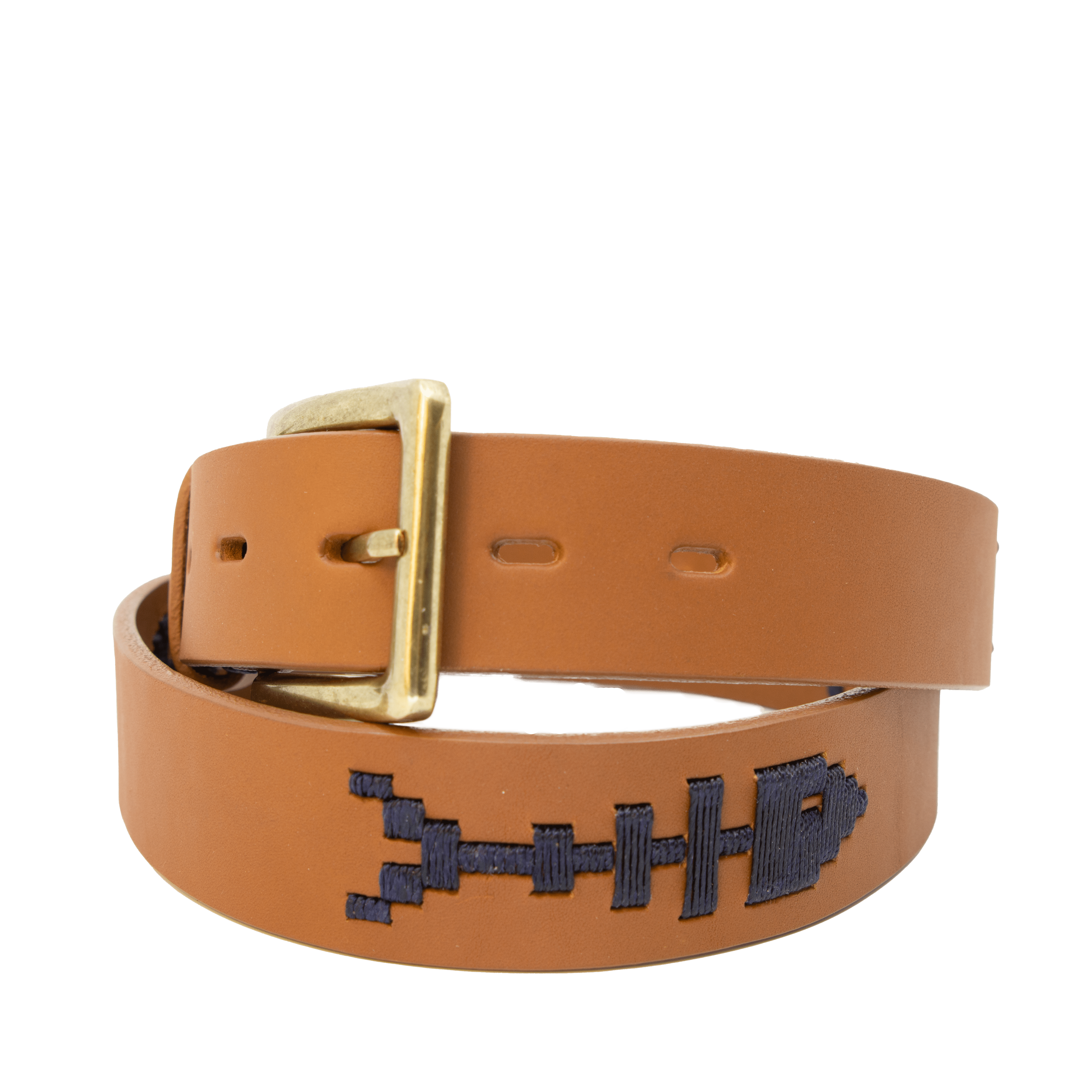 6322 Skinny Mens Womens Unisex Brown Leather Embroidered Polo Belt (105 Cm/ 1 1/8 main image 3