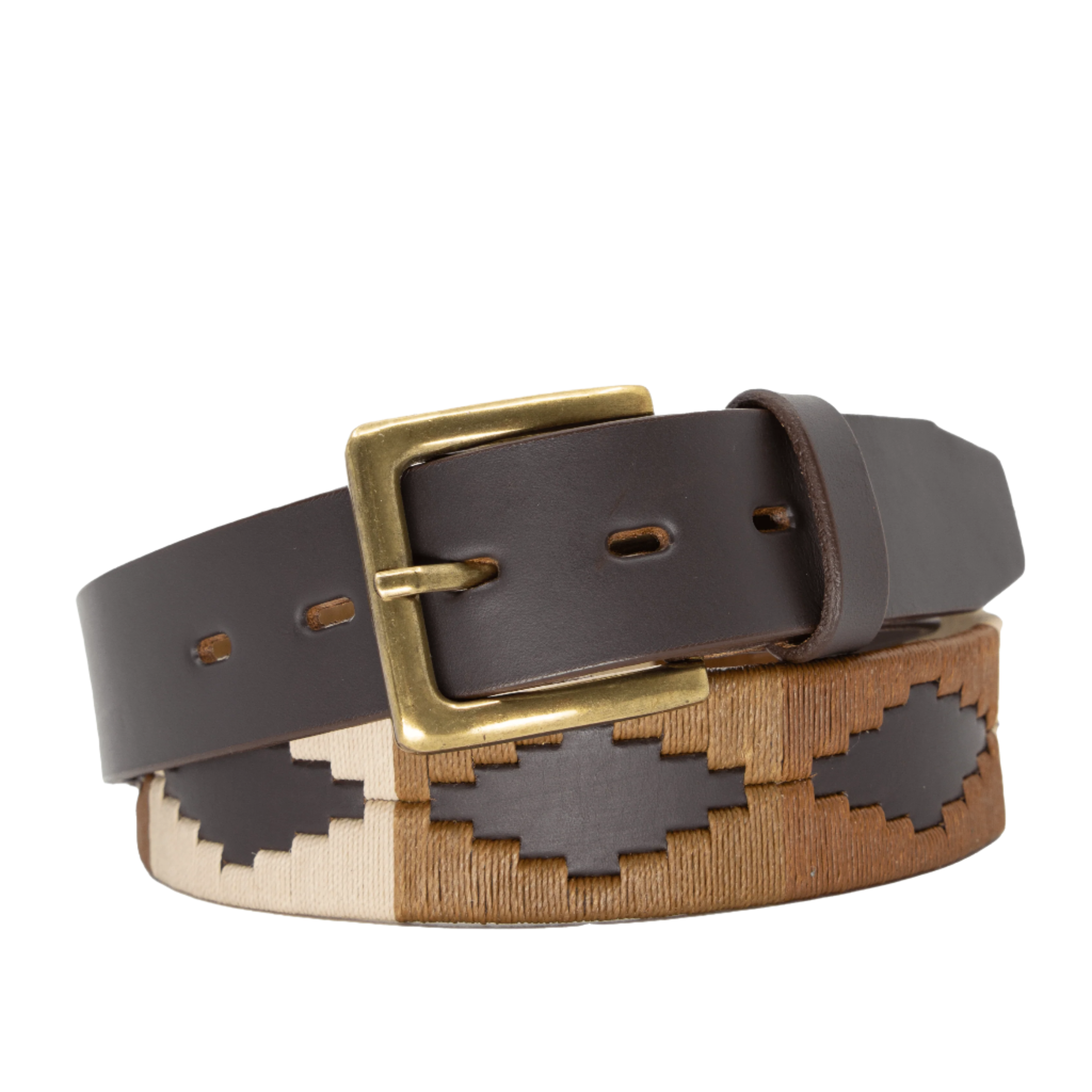 8353 Skinny Mens Womens Unisex Brown Leather Embroidered Polo Belt (105 Cm/ Woven Polo Belt Hand Made Lightweight Vegetable-Tanned  main image 3