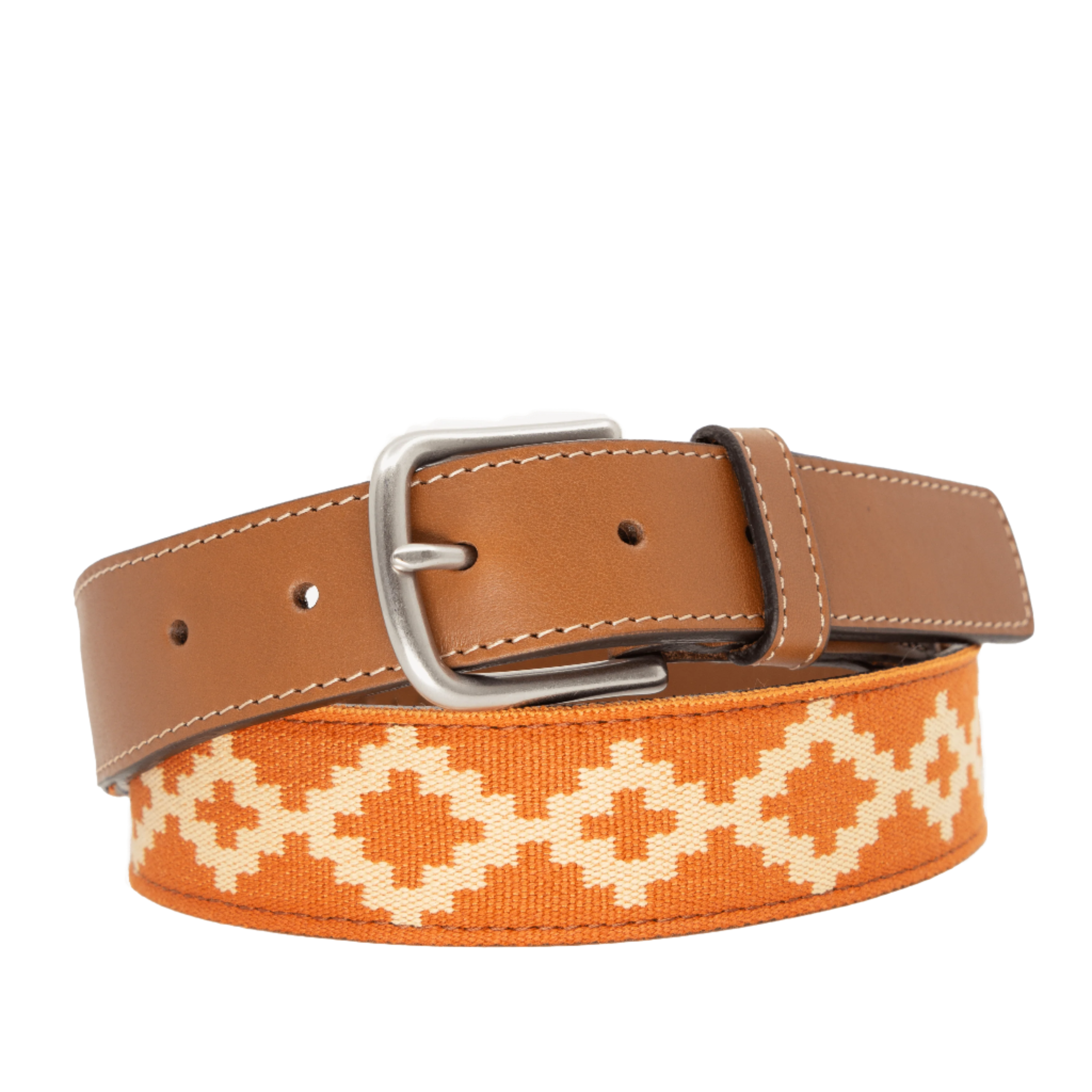 Men's Cognac Leather Talampaya Orange Woven Belt - La Matera Men's Cognac Leather Talampaya Orange Woven Belt - La Matera