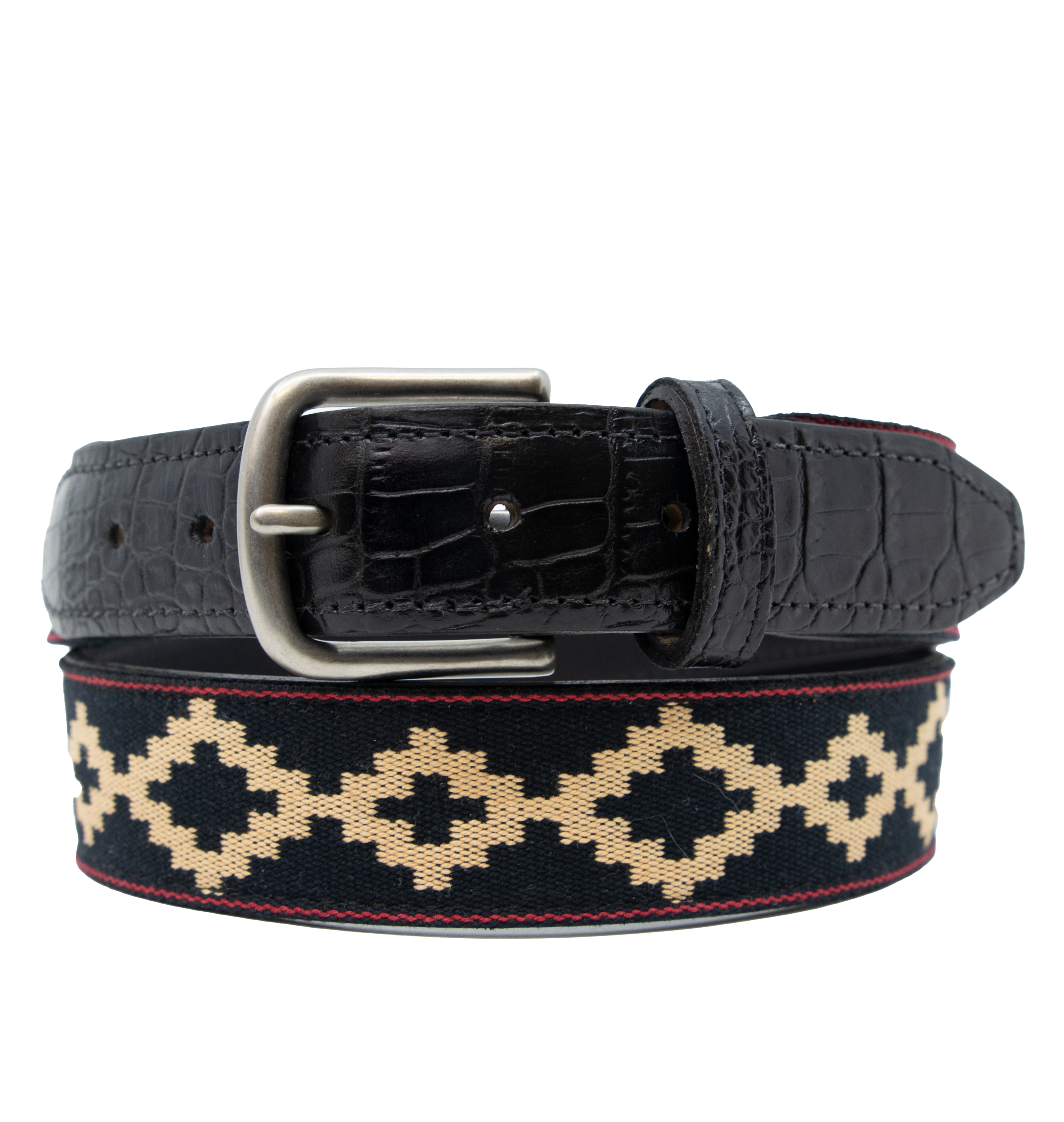 Men's Cognac Leather Corbina Navy Blue Woven Belt - La Matera