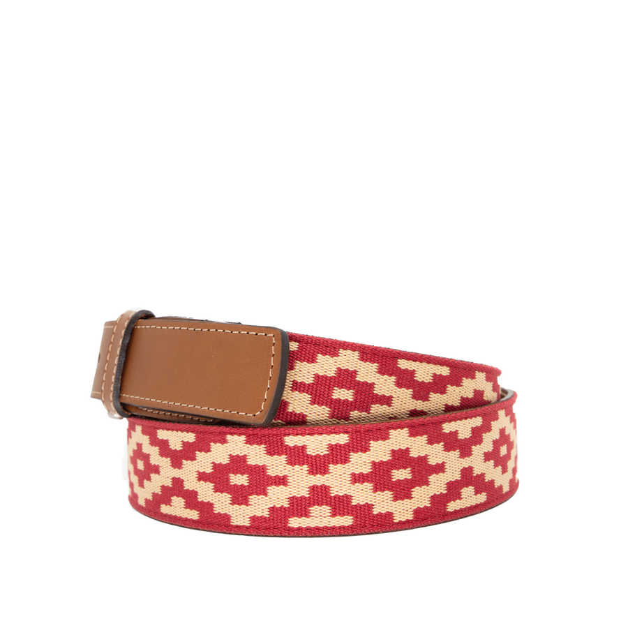 Men's Cognac Leather Mendoza Red Woven Belt La Matera