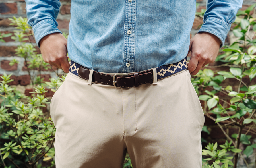 Men's Cognac Leather Corbina Chocolate Woven Belt - La Matera Men's Cognac Leather Corbina Chocolate Woven Belt - La Matera