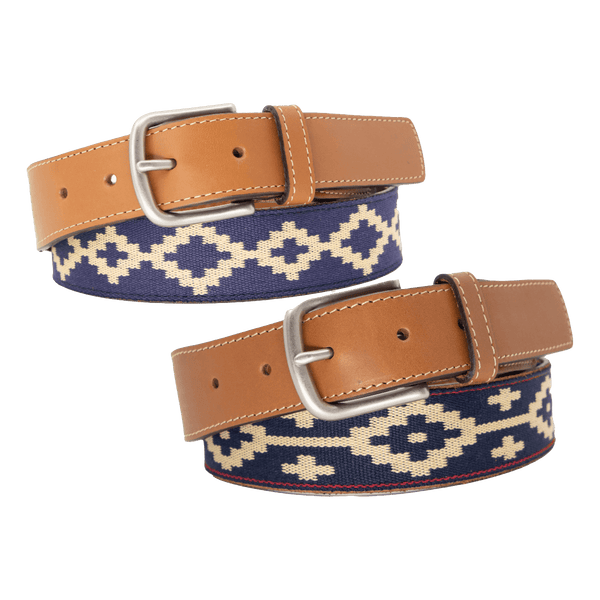Men's Cognac Leather Paloma Dark Navy Blue Woven Belt - La
