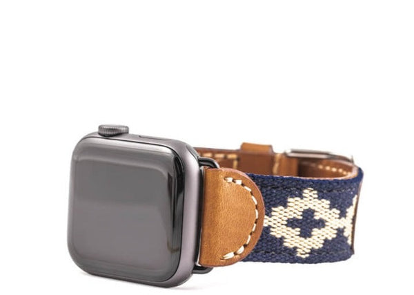 Navy leather apple watch band hot sale